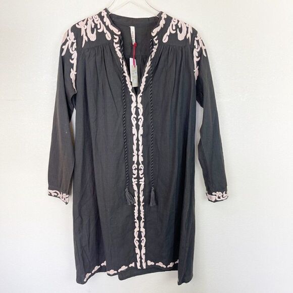 Raga Embroidered Mini Long Sleeve Grey Dress Cotton Small NWT - Picture 10 of 10